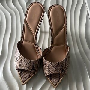 ALDO Brown Snake-Print Pointed Slide Mules